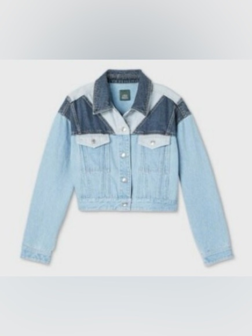 Wild Fable Colorblock Denim Jacket Cropped Blue Medium - Picture 2 of 8